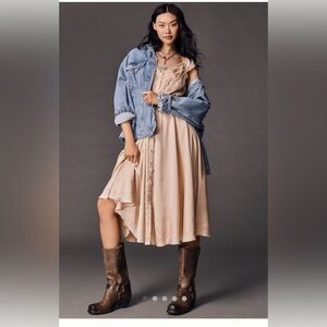 NWOT Anthropologie Blush Pink Satin Midi Dress Size XS